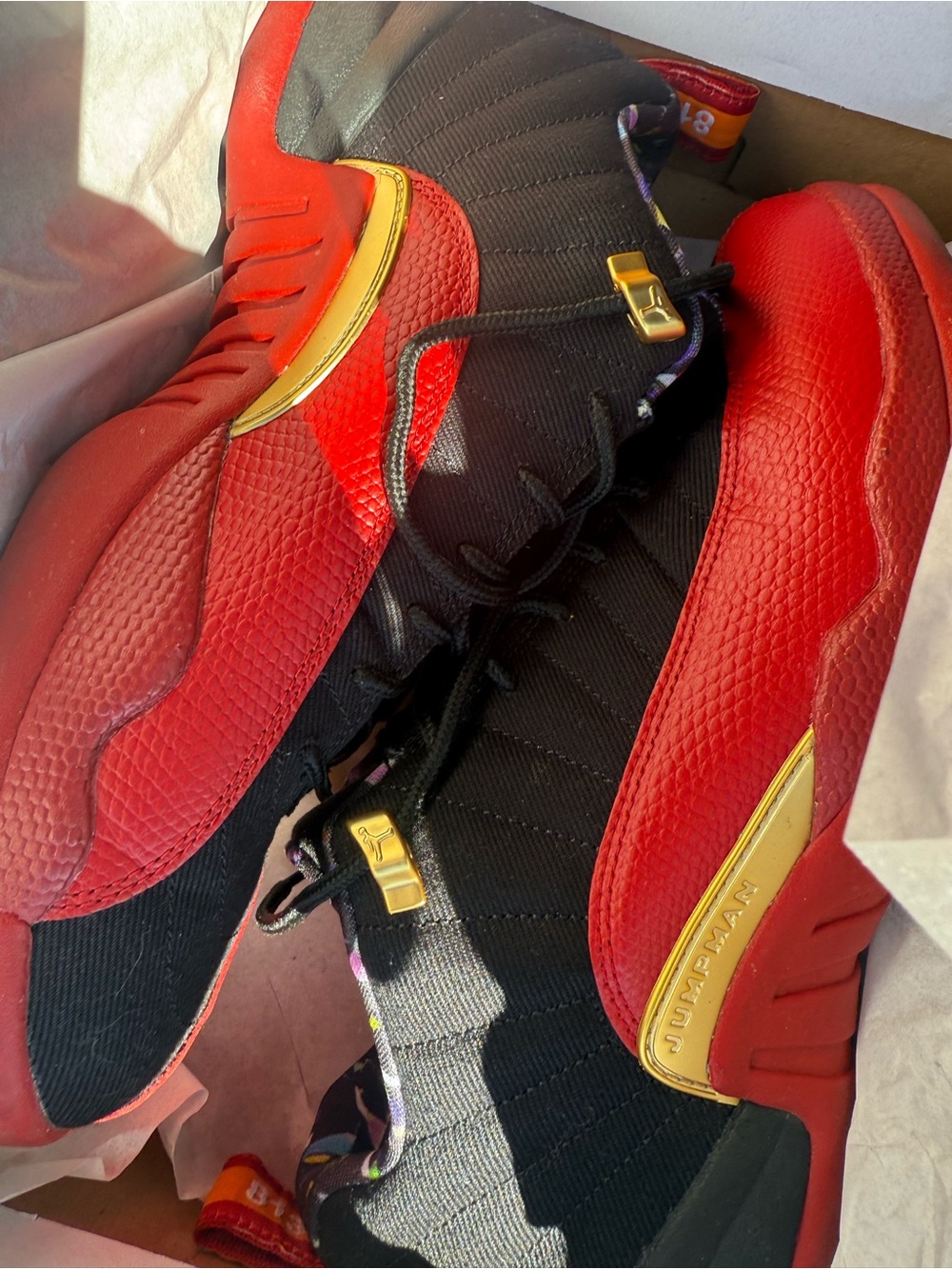 Jordan 12 Low Red and Gold Low-Top Athletic Sneakers RARE to see